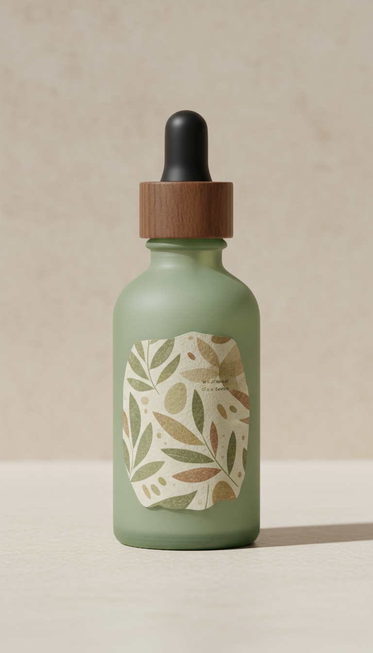 Wildflower glow serum in moss green bottle